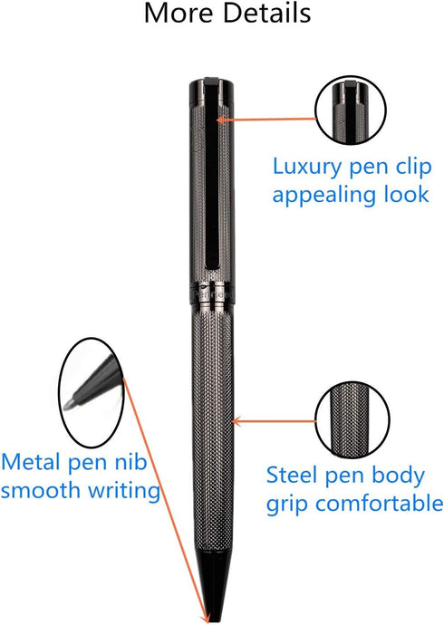 Ballpoint Pen for Men Women, Executive Home Office Use with Gift Box, Refillable 1.0mm Black Ink B8 (Fancy Deep Gray)