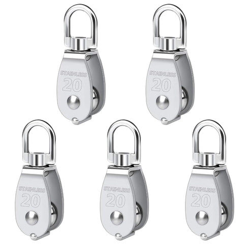 M20 Small Heavy Duty Pulley: 304 Stainless Steel Single Block Swivel Bearing System for Rigging, Lifting, Gym Equipment