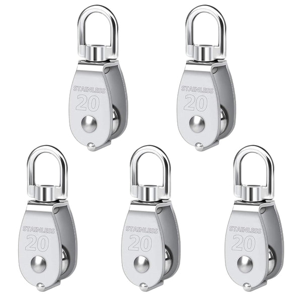 M20 Small Heavy Duty Pulley: 304 Stainless Steel Single Block Swivel Bearing System for Rigging, Lifting, Gym Equipment