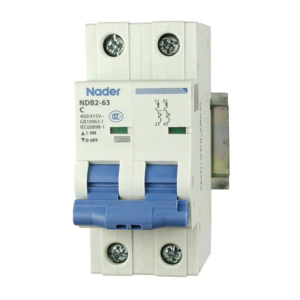 ASI AC Miniature Circuit Breaker, 2 Pole DIN Rail Mount, 25 Amp 480 Volt Unit with Shock-Proof Terminations