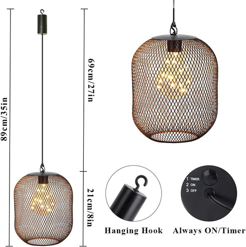 6 TRIROCKS Hanging Lamp Battery Operated Hanging Light Cordless Pendant Lamp Metal Mesh Lanterns with Hours Timer