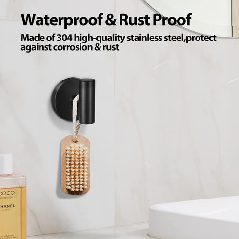 Towel Hooks for Bathroom, 2 Pack Wall Mount Heavy Duty Black Matte Towel Holder for Kitchen & Bedroom