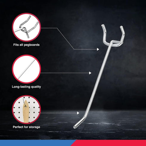 Neiko 53100A 4 Inch Heavy Duty Pegboard Hooks Kit, 50 Pack, 1/8" Peg Hooks for Wall Organizing