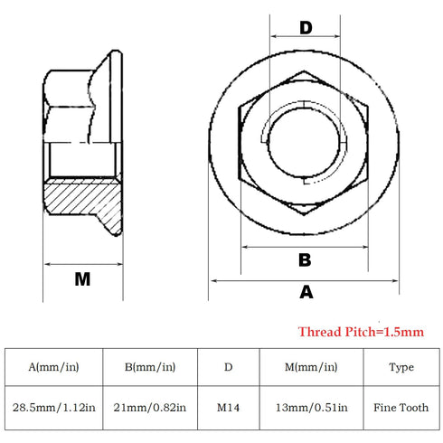 QINGSHENG M14-1.5mm 304 Tooth(4pcs) Thread Pitch Stainless Steel Flange Nut Hex Lock Nuts,Fine