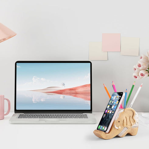 MOKANI Elephant Pencil Holder with Phone Stand, Multifunctional Desk Organizer Gifts for Women, Office Decor