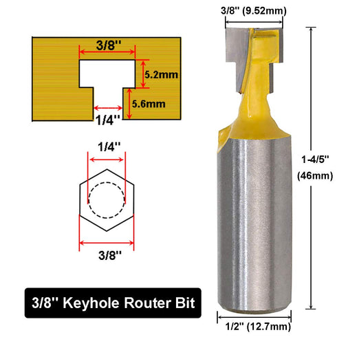 Saiper 1/2 Inch Shank Keyhole Router Bit Set, T-Slot Woodworking Grooving Router Bits (3/8 & 1/2 Inch Blade Diameter)