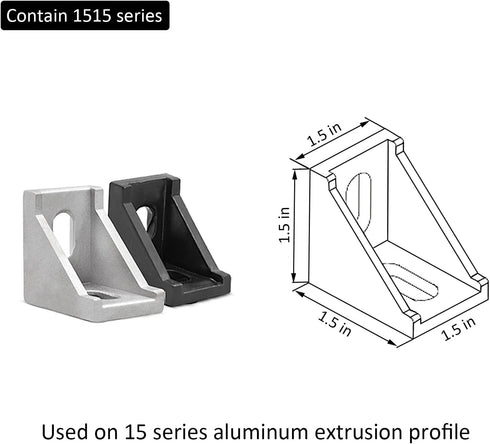 20 Sets 15 Series Connector 1515 Aluminum Extrusion Corner Piece with 20PCS Corner Bracket, 40PCS Screws, 1515 T Nut
