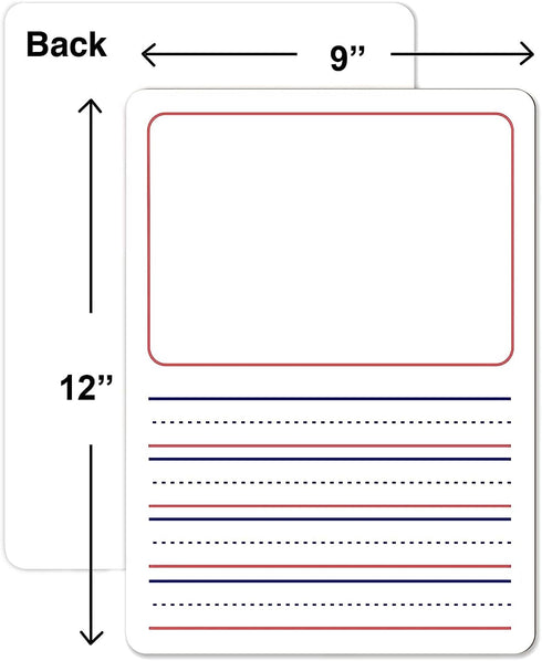 Double Sided Whiteboard 9”x12” for Kids, Story Lined Dry Erase Board for Writing, Drawing - Age 3-5, Teacher,