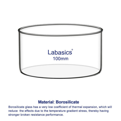 Crystallizing Dish, No Spout Flat Bottom Thick-Walled High Borosilicate Glass, 100 mm Outer Diameter, 300 ml Capacity