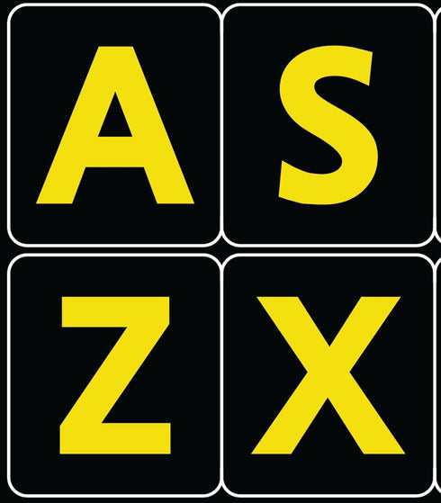 English US Large Letters Keyboard Stickers, Black - Yellow Letters