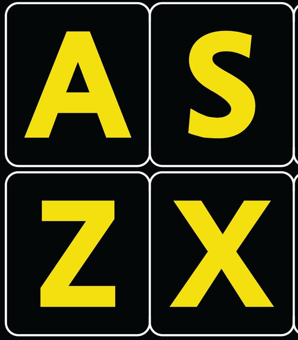 English US Large Letters Keyboard Stickers, Black - Yellow Letters