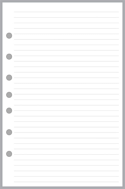 Classic Size Notes Insert with Simple Lines, 1/4" Spacing, 7 Holes for 7-Ring Notebooks (5.5" x 8.5")