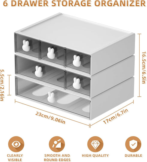 Marbrasse Desk Organizer with 6 Drawers, 3 Tier Stackable Storage Drawers Plastic Makeup Storage, Office Organizers and Storage, Desk Storage Box for Office, School, Home by Marbrasse
