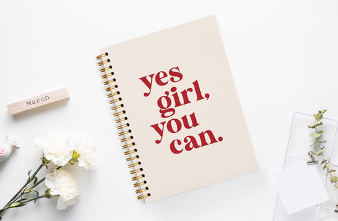 JWVK Motivational Feminist Positive Affirmations Quote Yes Girl You Can Notebook,Girl Power Female Empowerment Print Notebook Journal for Girl Women Office School,Hardcover Spiral Notebook 5.5x8.3