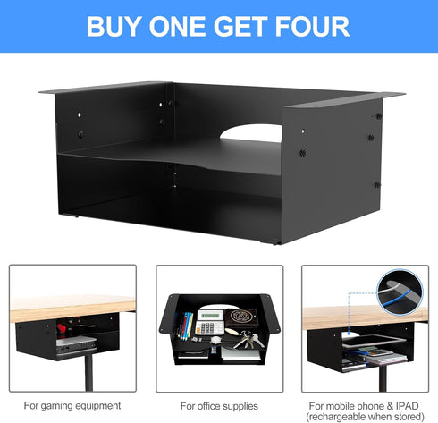 GOME Under Desk Storage Metal Shelf, Double Layer Adjustable Tray Organizer for Office Desks