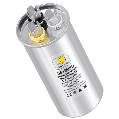 Capacitor for Air Conditioner 55+5 uf MFD 370 or 440 Volt VAC, Multi-Purpose Round Capacitor for AC Motor Run or Fan