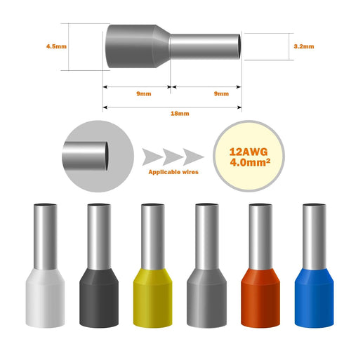 AWG12 Wire Ferrules Terminals, 250pcs AWG12 Terminal Connector Wire Insulated Cord Pin Ends Terminals for Electric, Industrial, Chemical Industry, Power Control System, etc.