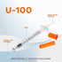U-100 1mL/cc 29G 1/2" (12.7mm) Pack 100 Lab Syringes with Needle, Disposable Syringes, Individually Wrapped
