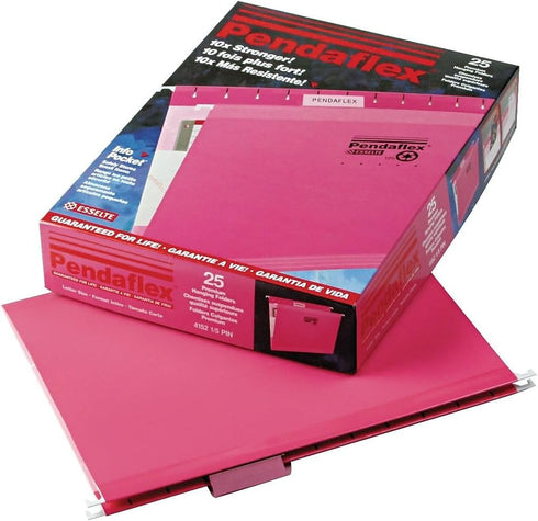 Pendaflex Reinforced Hanging File Folders, Pink, Letter Size, 25/BX, 1/5 Cut (4152 1/5 PIN)