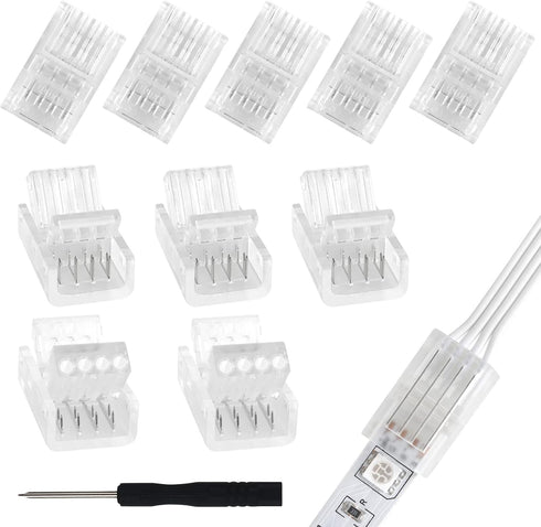 RGBZONE 10 Packs 4-Pin RGB LED Light Strip Connectors, 10mm Wide Unwired Solderless Quick Connectors