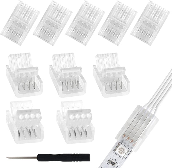 RGBZONE 10 Packs 4-Pin RGB LED Light Strip Connectors, 10mm Wide Unwired Solderless Quick Connectors