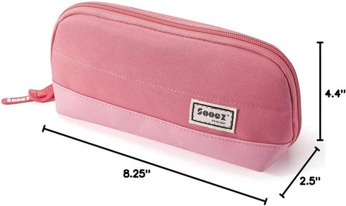 Sooez Lightweight Wide-Opening Pencil Pen Case, Spacious Zipper Stationery Bag with Triangular Design for Adults, Pink