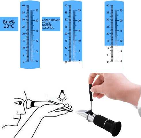 BOWONG 0-40%, 0-25%) Wine Refractometer, Hand Held Brix/Alcohol Refractometer with ATC for Wine Making Homebrew Kit