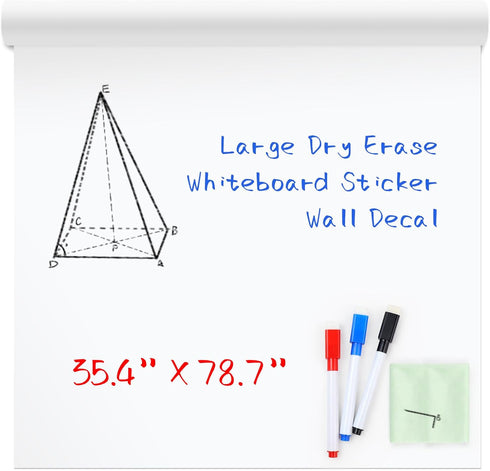 Dry Erase Whiteboard Sticker Wall Decal - Self-Adhesive Peel Stick Paper for School, Office, Home, Kids Drawing