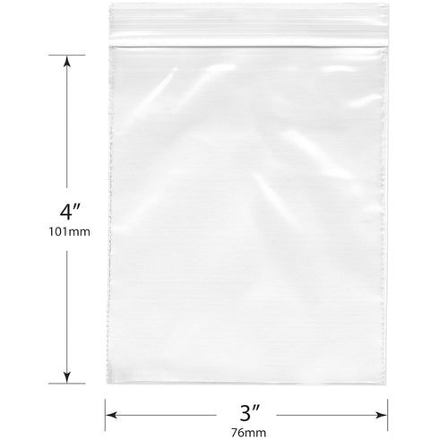 Plymor 3" x 4" Heavy Duty Zipper Reclosable Plastic Bags, 4 Mil (Pack of 100)
