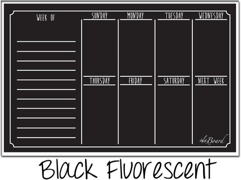 Dry Erase Magnet Weekly Calendar, Black Fluorescent Fridge Magnet