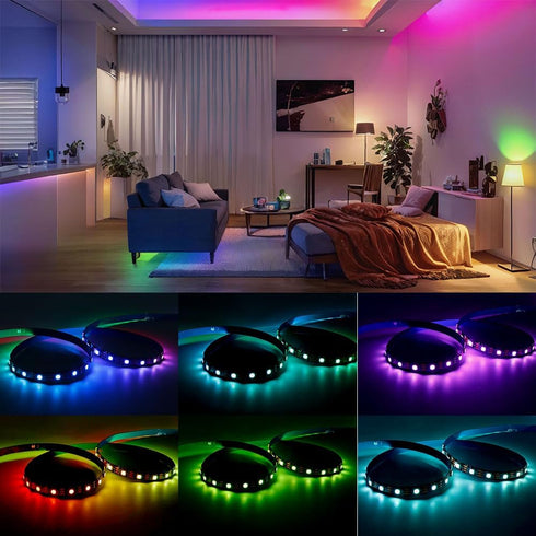 WS2812B 5050SMD 16.4FT 300LED 60LED/m IP30 DC5V IC RGB ECO Individual Addressable LED Strip Light, Flexible Full Color
