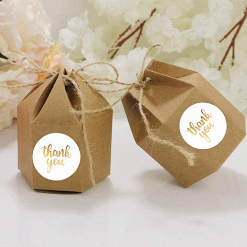 Thank You Label Sticker - 1.5" Round, 500 Labels per Roll for Birthday, Wedding, Gift, Bridal Shower (White/Gold)