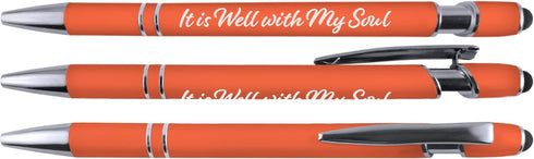 Christian Inspirational Pen Set, Soft Touch Coated Metal and Stylus, 6 Pack 36091
