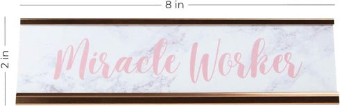 Miracle Worker Faux Marble Desk Plate - 2" x 8" Funny Office Desk Sign Nameplate/Rose Gold Cubicle Décor