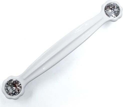JETLAND 2-Pack, 5" PW6738WW127 Cabinet Drawer Crystal Pulls, White with Clear Glass, Hole Centers, Shining Daisy