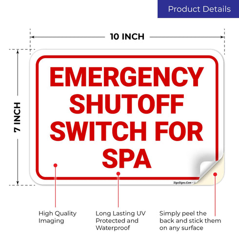 10x7 Inches, 4 Emergency Shutoff Switch for Spa Sign, Mil Vinyl Decal Stickers Weather Resistant, Made in USA