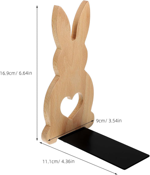 SEWACC Compact Wooden Rabbit Bookends for Desk Space-Saving Beech Book Holder Shelf with Whimsical Bunny Design