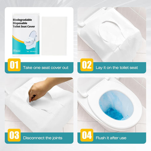 Huazu 100pcs Pack Disposable Flushable Toilet Seat Covers, Biodegradable Seat Covers, Ideal for Airplane Trips Camping