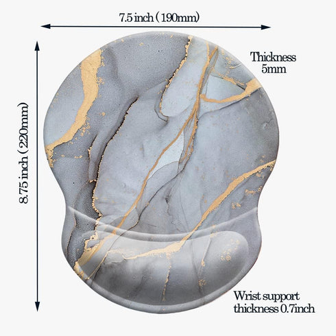 Ergonomic Designed Mouse Pad with Wrist Rest Hand Support Non Slip Rubber PU Base Wrist Mouse Pads Great for Gaming & Work (Wrist Marble Grey S)