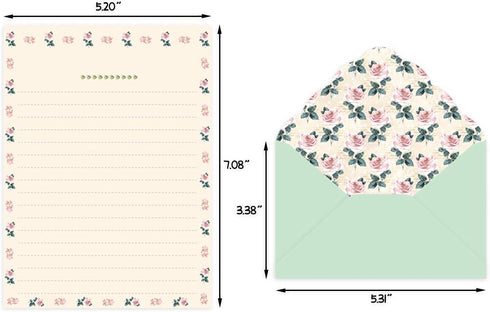 Ceiba Tree Cute Floral Stationery Paper, 48 PCS Lined Matching Envelopes, Double Sided for Invites
