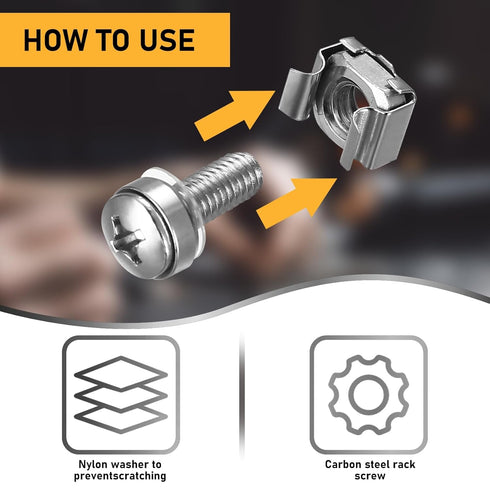 110 Pcs/55 Set Rack Mount Screws and Cage Nuts for Server Cabinet, Carbon Steel Mounting Screws and Cage Nuts