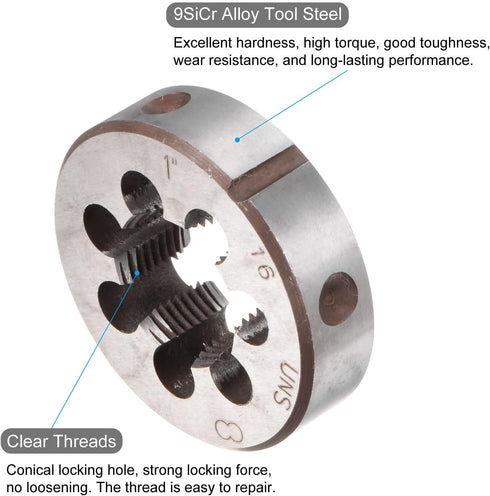uxcell Round Threading Dies, 1-16 UNS Thread (Right Hand), Alloy Tool Steel Screw Cutting Repair Tool