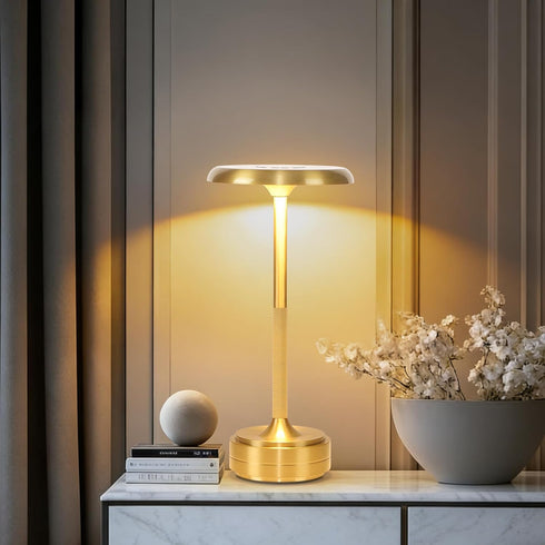 baishezhuan 3-Levels Dimming Small Gold Rechargeable Cordless LED Table Lamps Touch Sensor Light, Portable Wireless