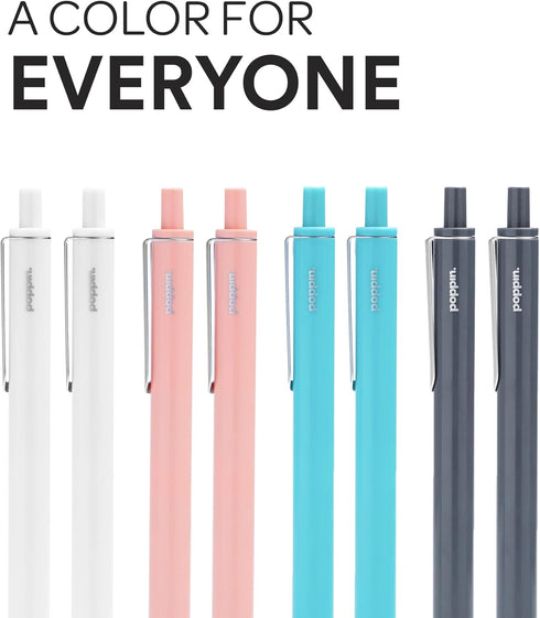 Poppin Retractable Gel Pens - Fine Point 0.7mm Tip, Smooth Writing Gel Ink Pens, 12 Pack (White with Black Ink)
