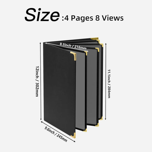 8.5 11 2 Pack 4 8 Restaurant Menu Covers x Menu Holder, Page View Faux Leather Menu Book with Clear PVC Sleeves |
