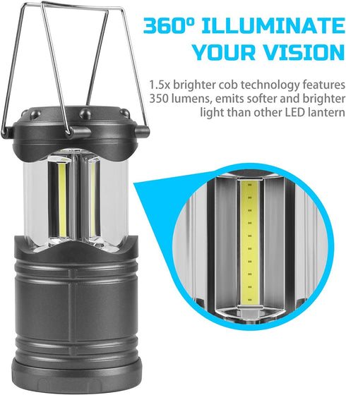 4 Pack Lichamp LED Camping Lantern, Battery Powered Flashlight for Power Outages, Portable Collapsible Hanging Light