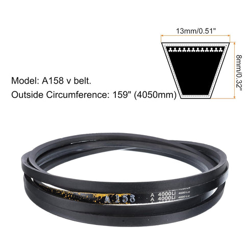 uxcell A158 Wrapped Rubber Belt, A-Section V Belt 159" Outside Circumference x 0.51" Width x 0.32" Thick, Industrial Power Transmission Belt