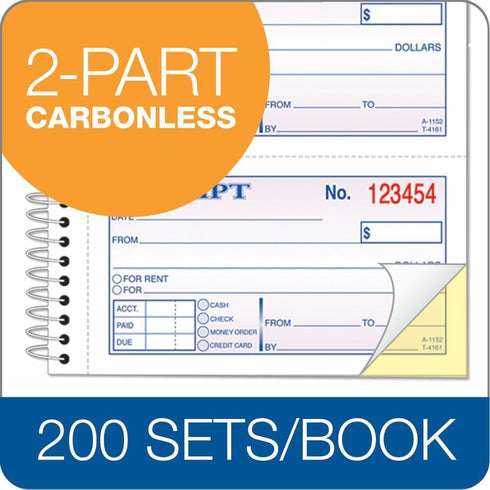 Tops 2-Part, 11 5.25 Inches, 4 200 Sets (4161) Money/Rent Receipt Book, Carbonless, x Receipts/Page, per Book , White