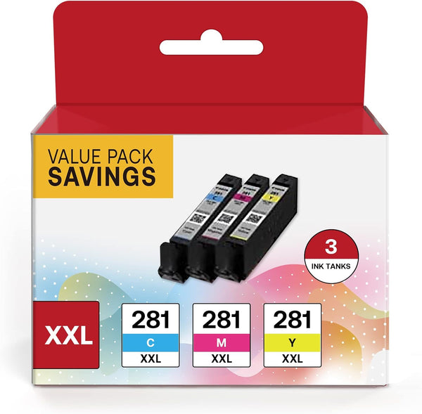CLI-281XXL Combo Pack Compatible Ink Cartridge Replacement for Canon 281 High Yield (3 Pack)