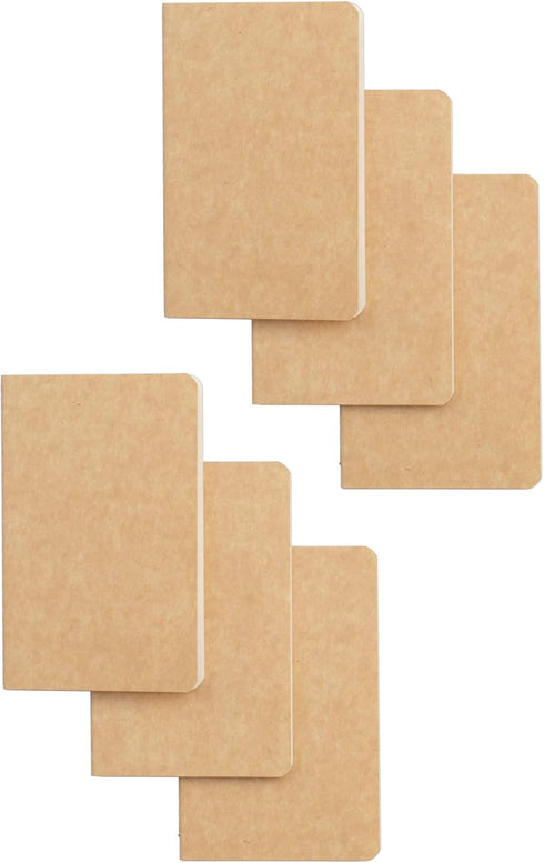 TWONE Pocket Notebook, 6 Pack Softcover Mini Notebooks 3.5" x 5.5" Kraft Brown Small Memo Notepad for Men Women Kids